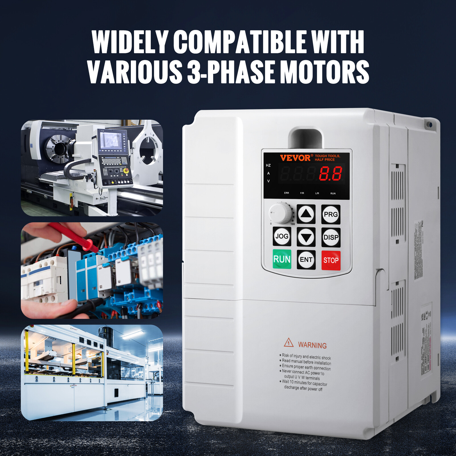 VEVOR 7.5KW 10HP Variable Frequency Drive VFD for 3-Phase Motor Speed Control