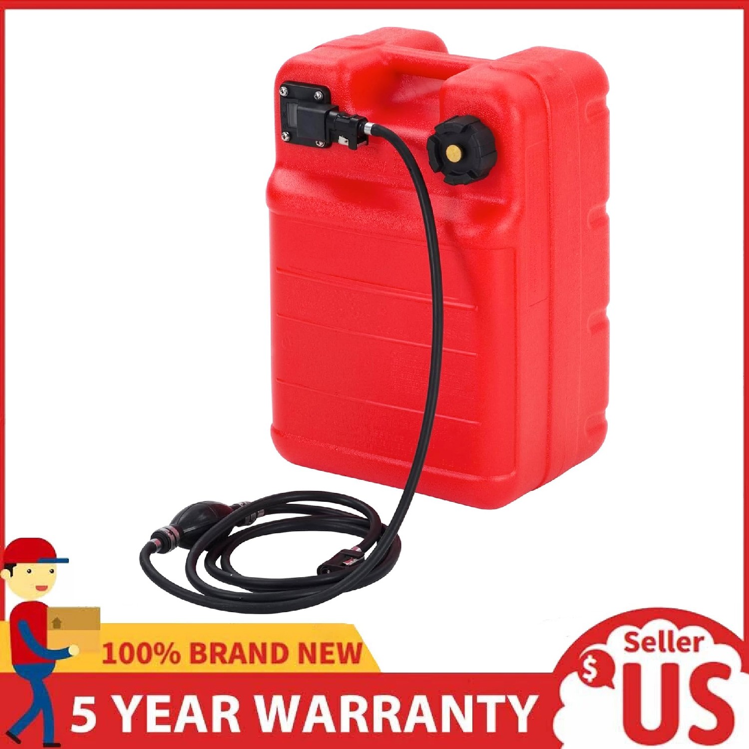 6 Gallon /24 L Portable Boat Fuel Tank ,Marine Outboard Boat Gas Tank with Hose