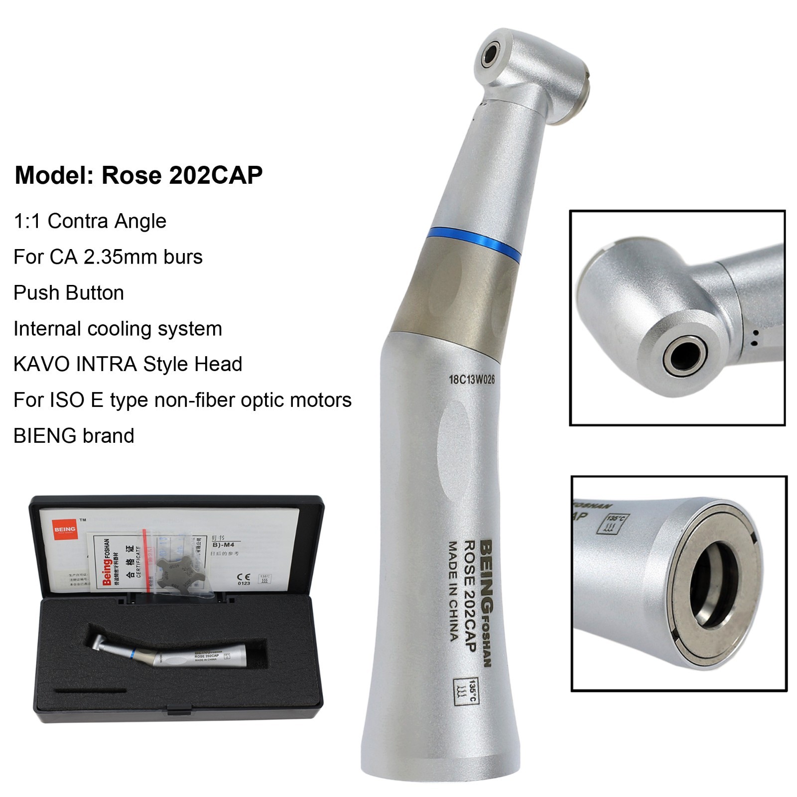 BEING Dental Slow Speed Air Motor Contra Angle Straight Handpiece 4 Hole KAVO