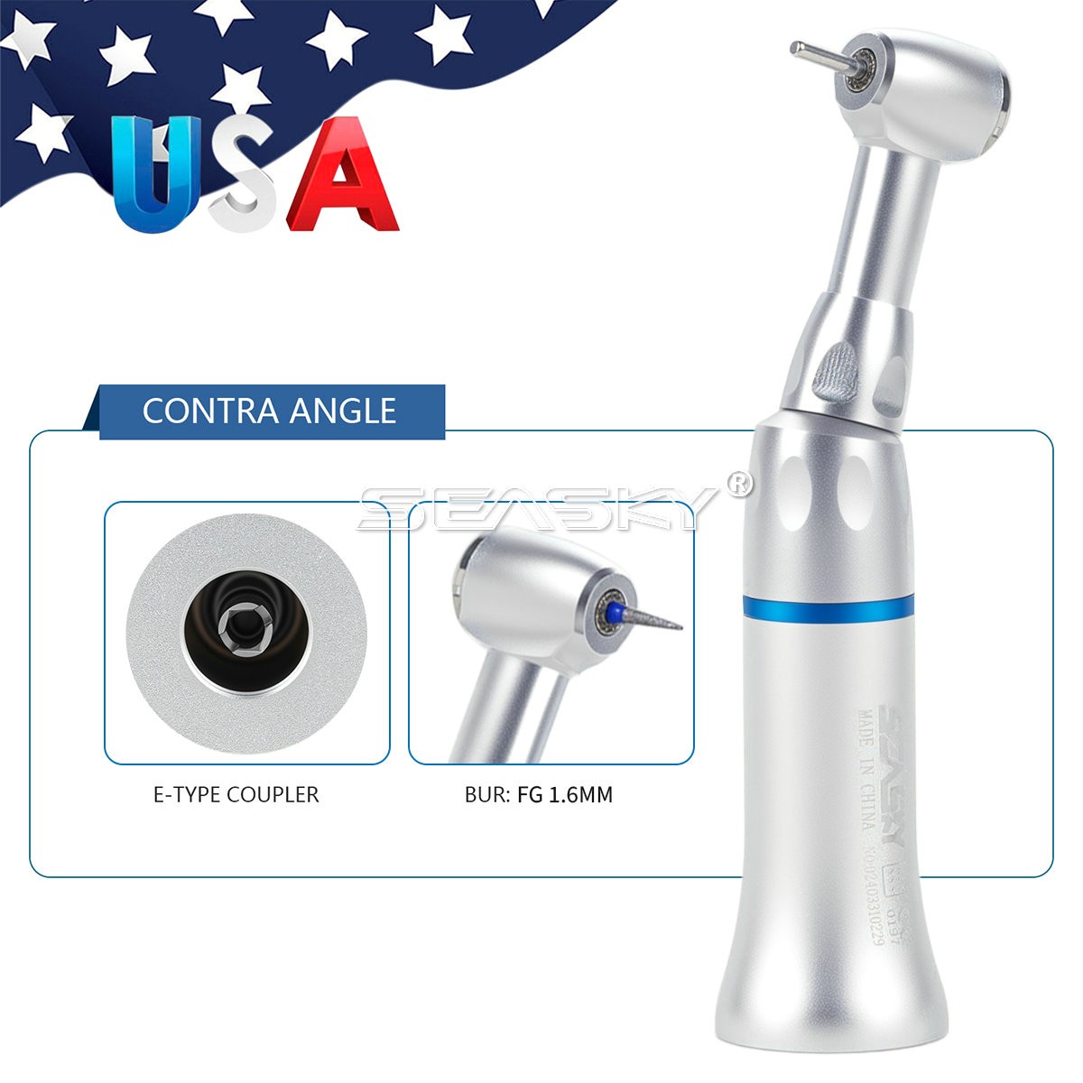 SEASKY Dental Low Speed Contra Angle Handpiece Push Button Fit FG 1.6mm Bur PAG