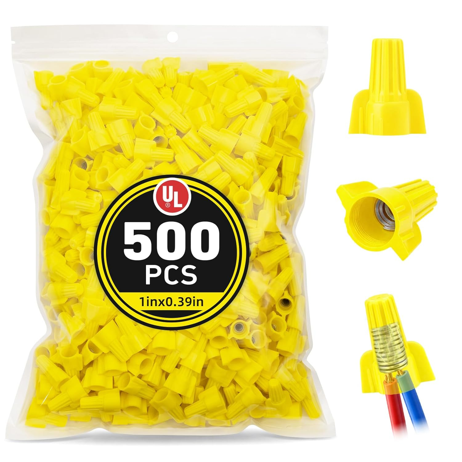 500PCS Yellow Wire Connectors Twist On Wire Nuts 18-10 AWG Electrical