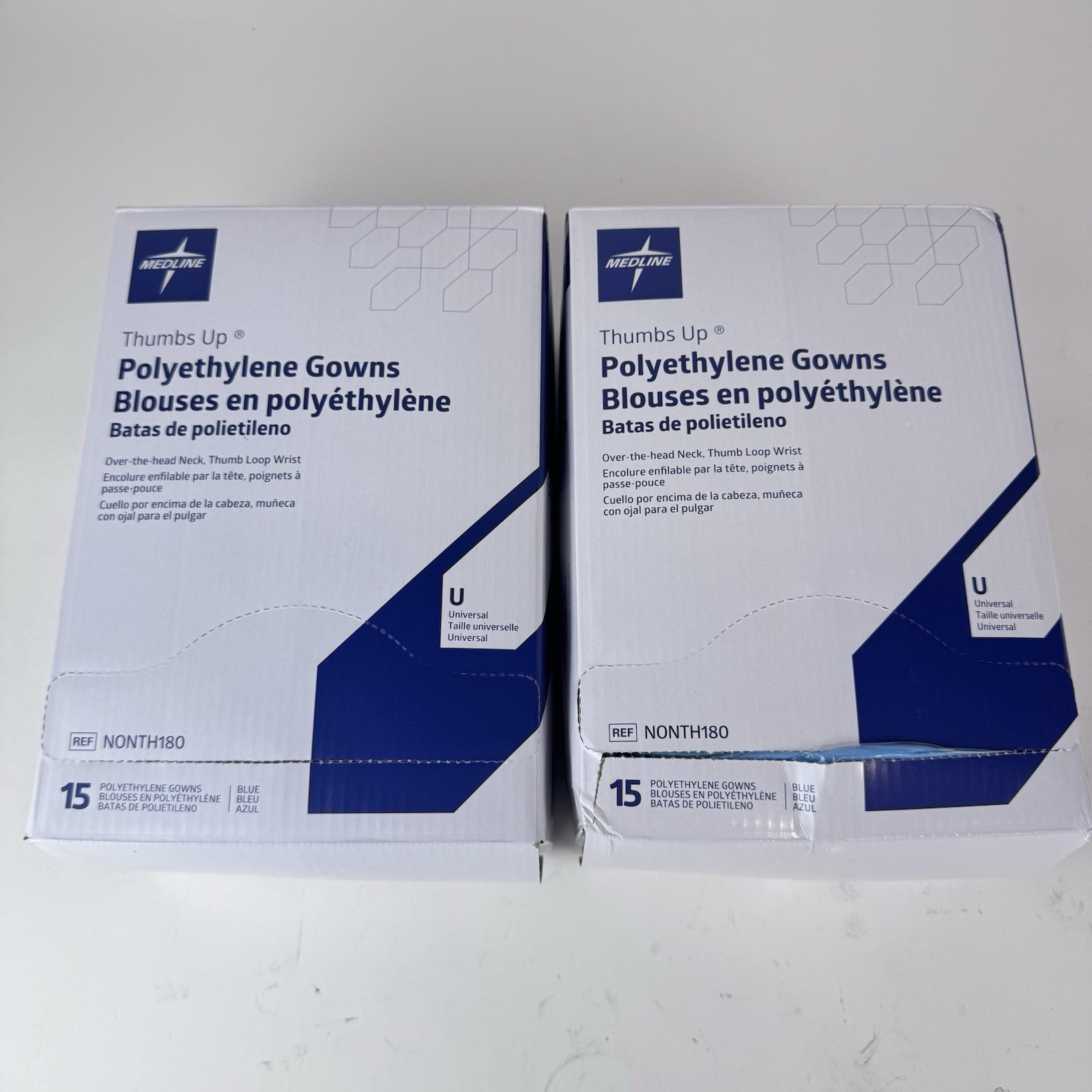 Medline Thumbs Up Polyethylene Gowns NONTH180 Universal Blue Box of 15 / 2 Packs
