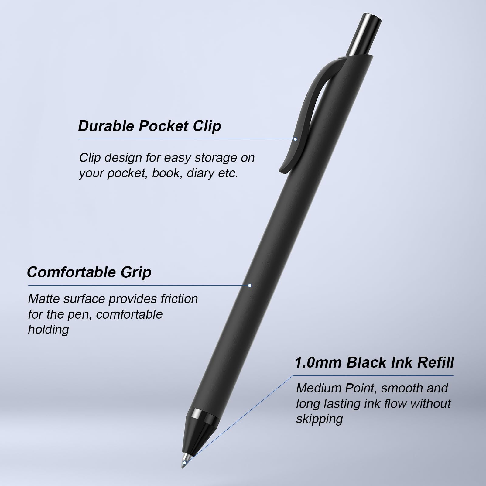 InkSlick 50 Pack Black Ink Pens – Bulk Pens, 1 Count (Pack of 50),