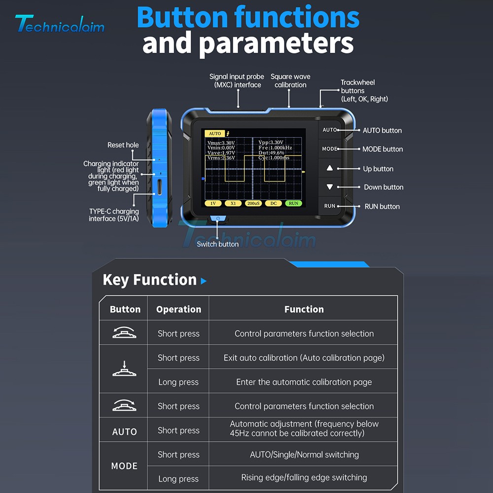 FNIRSI DSO152 Mini Handheld Oscilloscope Type-C Portable Digital Oscilloscope US