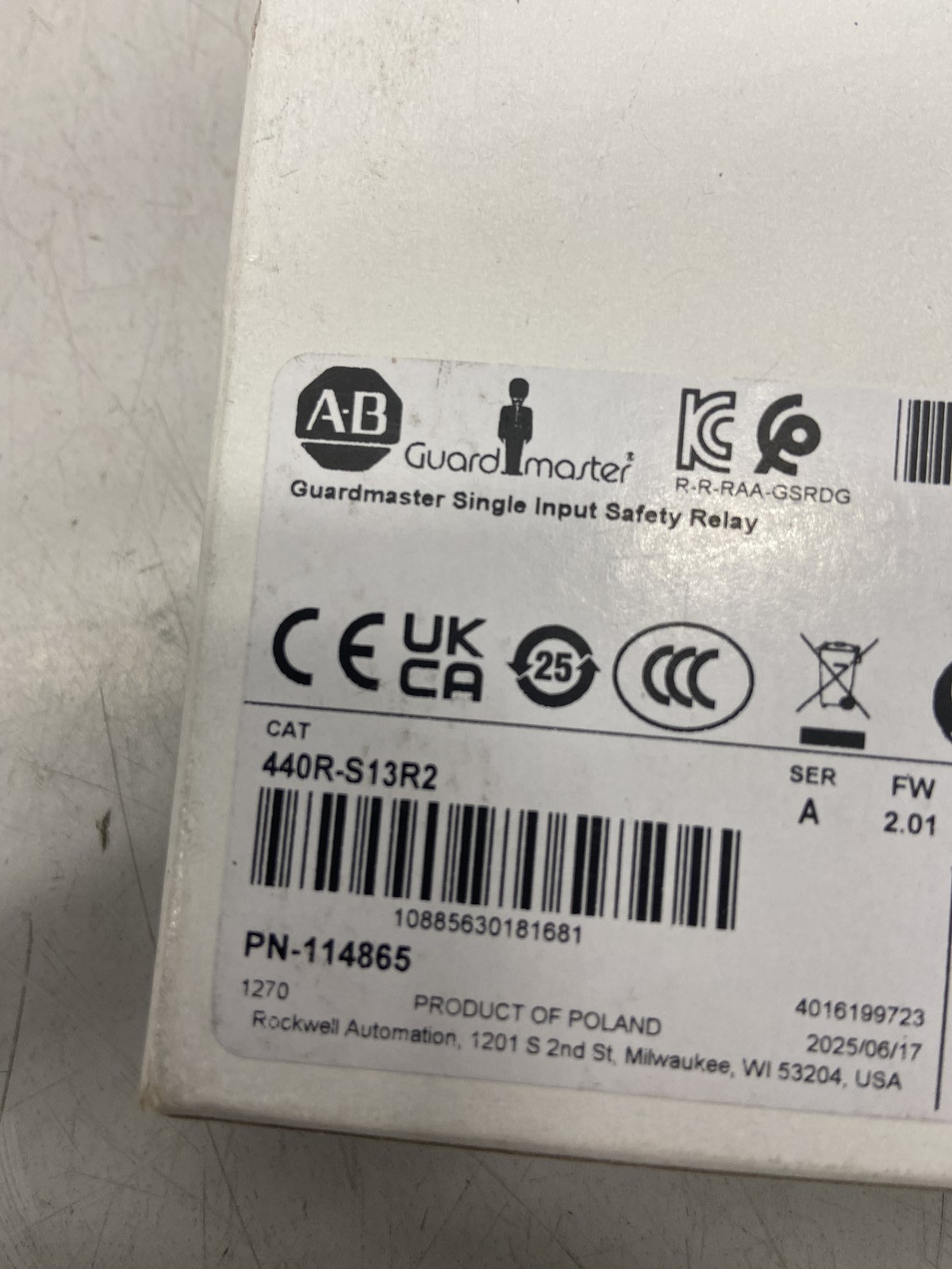 Allen-Bradley Guardmaster Single Input Safety Relay-440R-S13R2