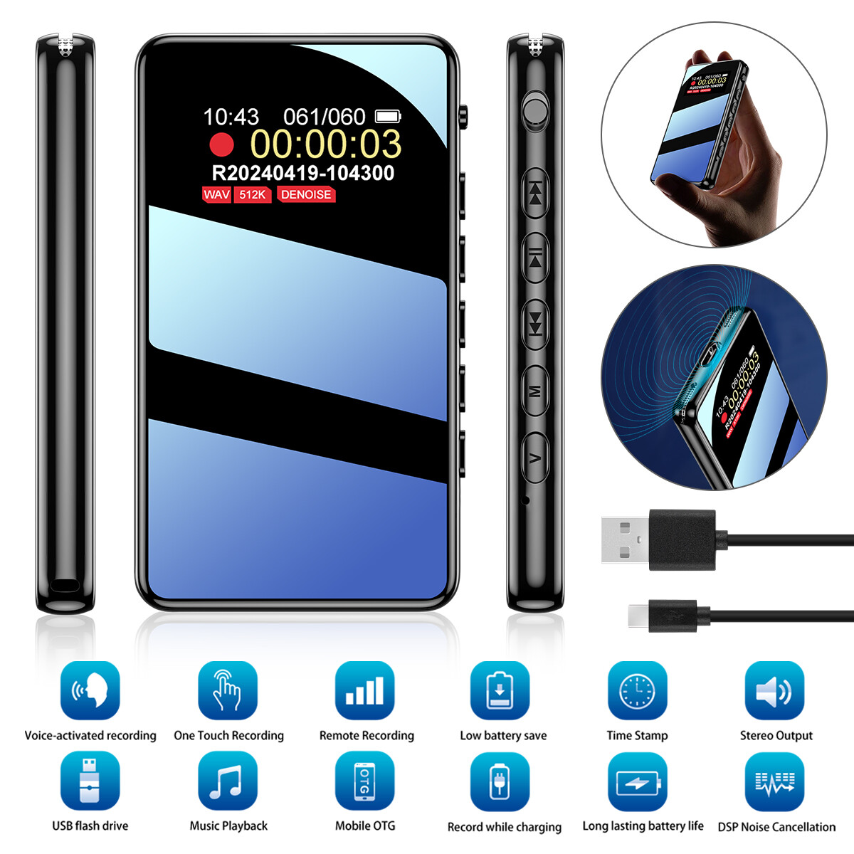 500 Hrs Mini Spy Voice Activated Recorder Digital Audio Magnetic 32G MP3 Player