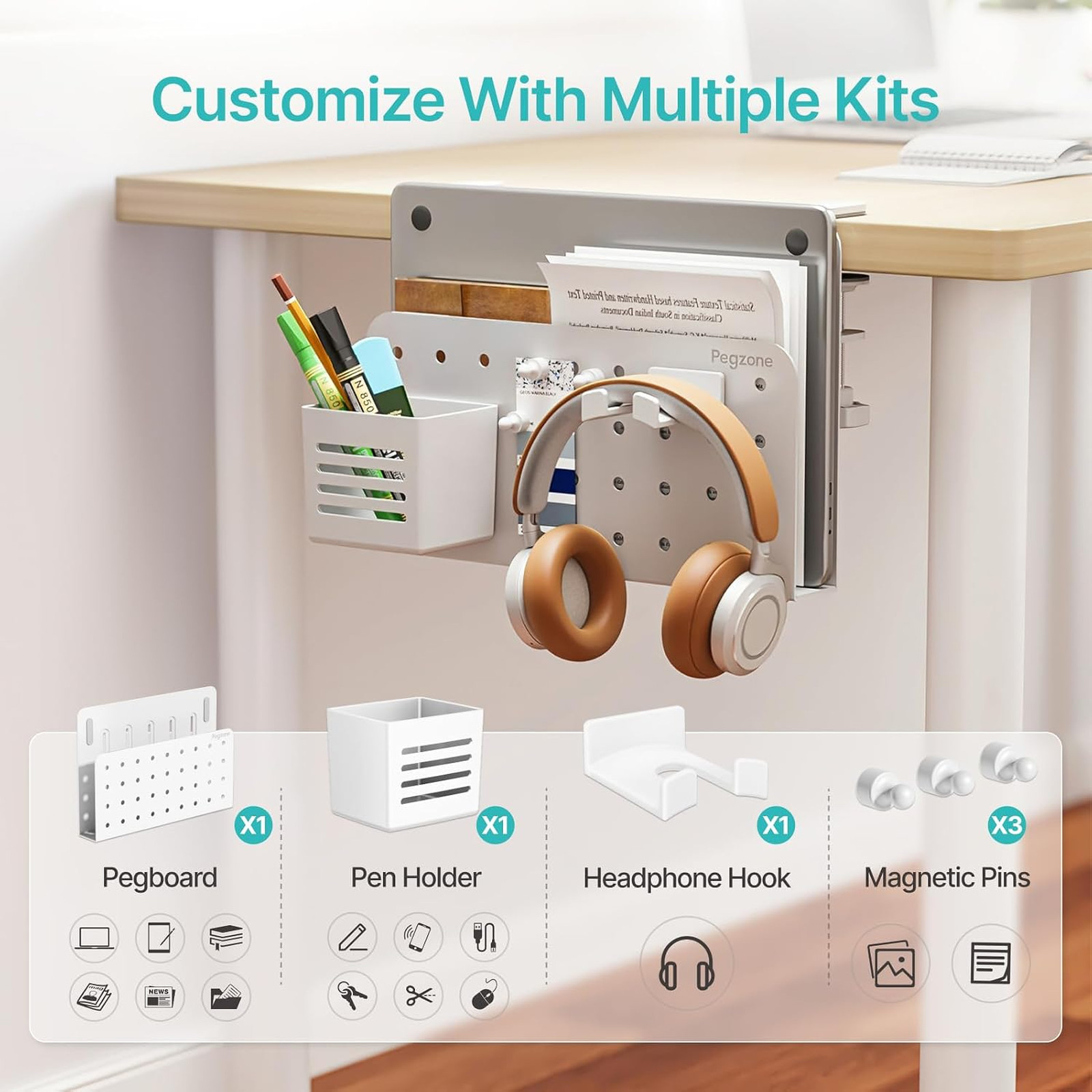 Desk Side Storage Organizer Clamp On Desk, No Drill Under Desk Laptop Holder