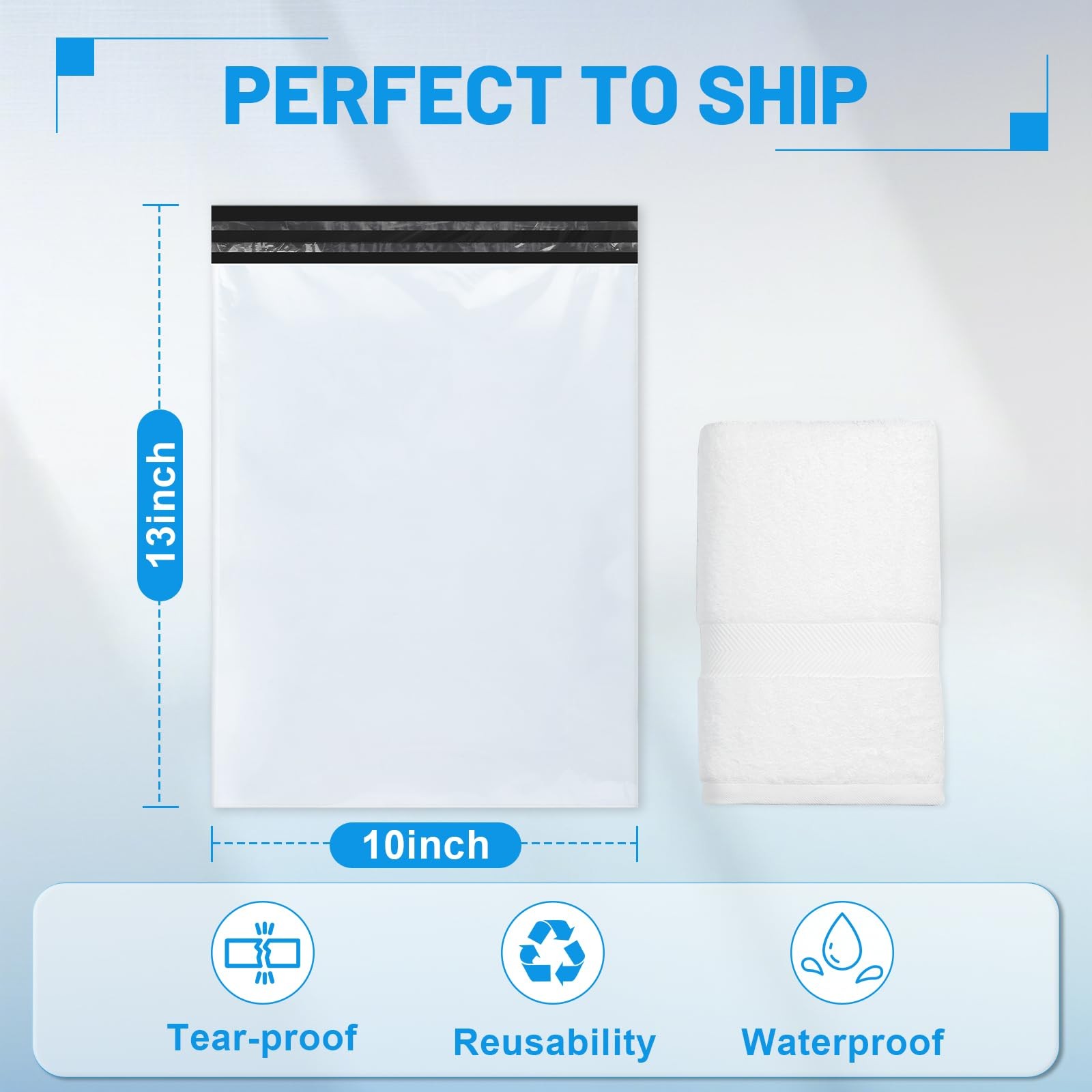 Poly Mailers 10×13 Inch 50 Pcs, Large Shipping Bags for Clothing, Waterproof