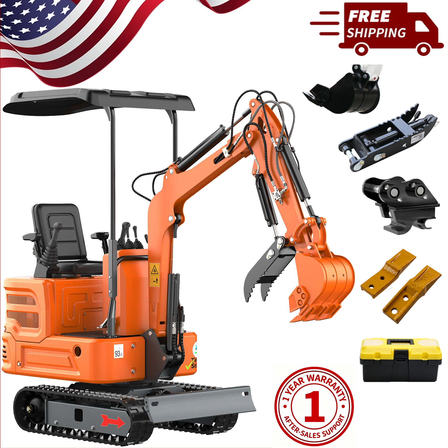 13.5HP 1 TON Mini Excavator B&S EPA Engine Hydraulic Thumb Digger, Free Shipping