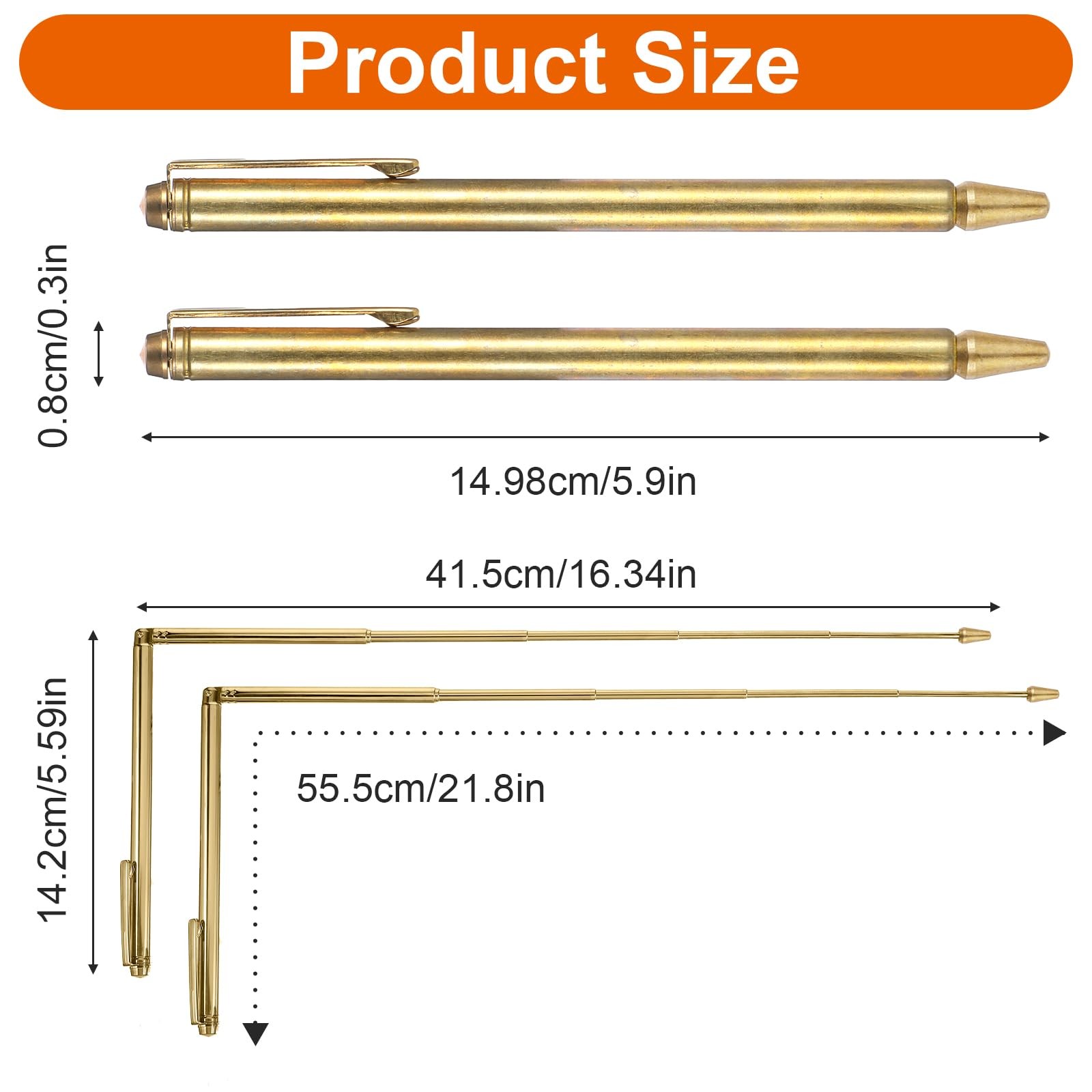 Molain 2Pcs Dowsing Collapsed 14.7cm/5.8in, Extended 54.5cm/21.4in, Brass