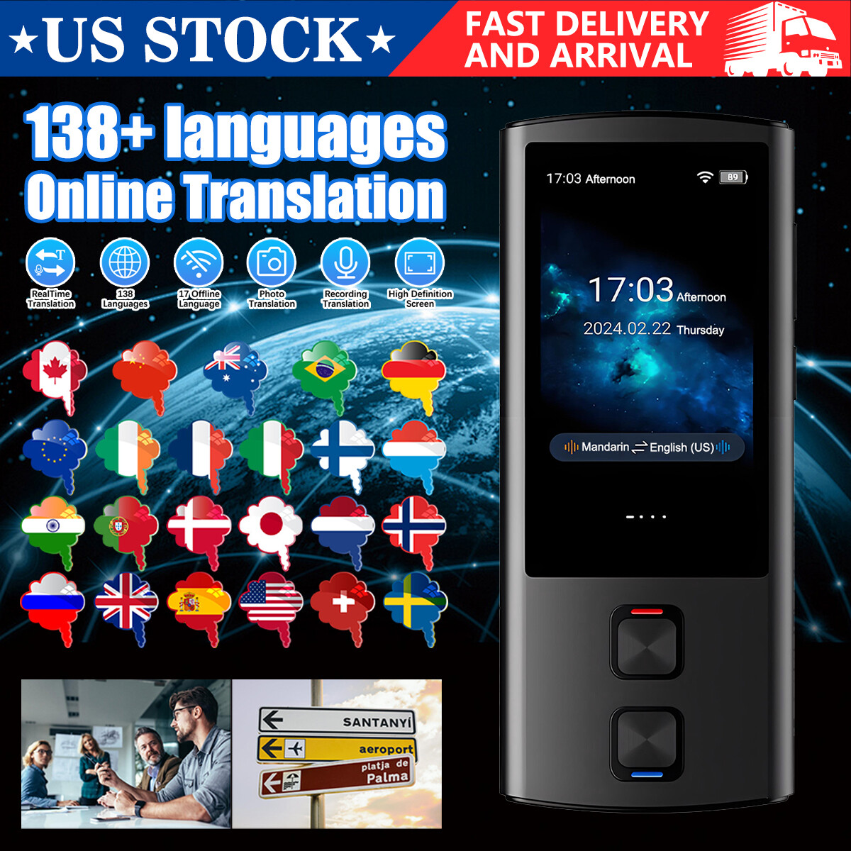 Language Translator Device 138 Languages Two-Way Instant Voice Photo Translation