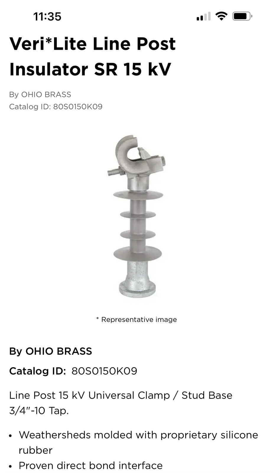 Hubbell 80S0150K09 Veri* Lite line post insulator SR 15KV 500 Units Available