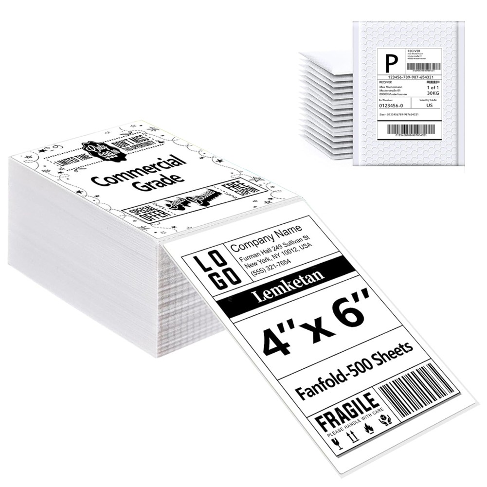 Perforated 500/Stack Commercial 4″ x 6″ FanFold Direct Thermal Shipping Labels