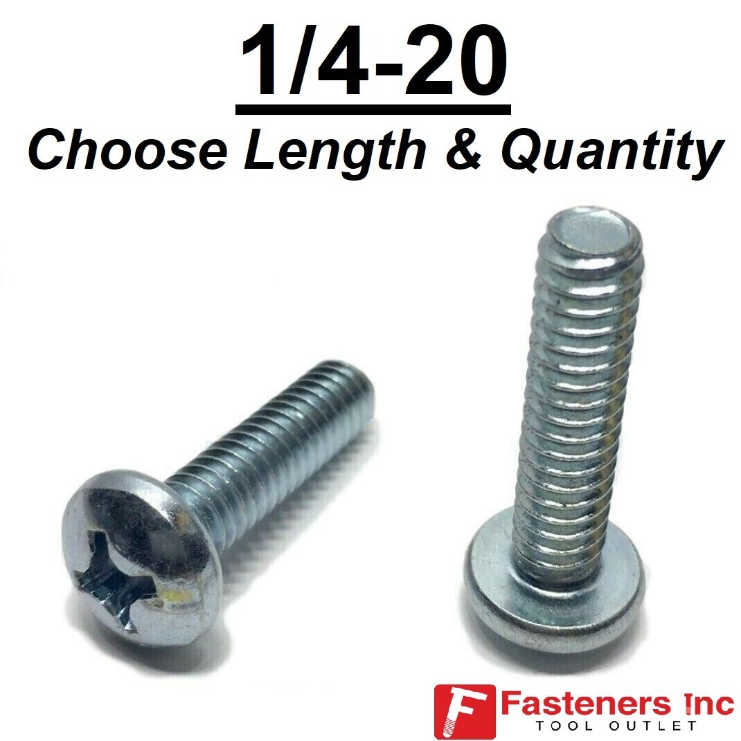 1/4-20 Phillips Pan Head Machine Screw Zinc Plated (Choose Length & Qty)