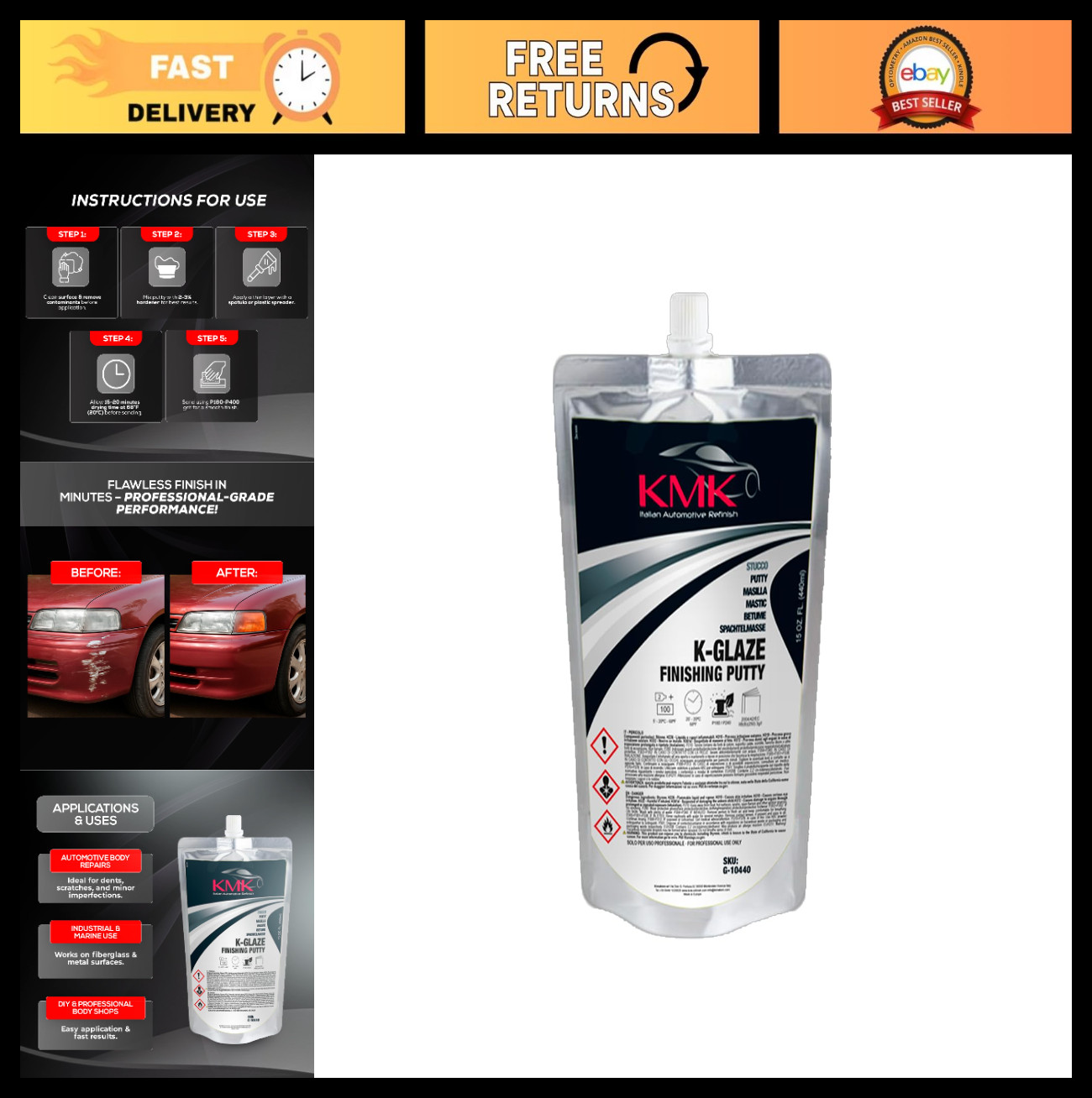 High-Adhesion Easy-Sanding Automotive Finishing Putty 440ml – Flawless Body Fill