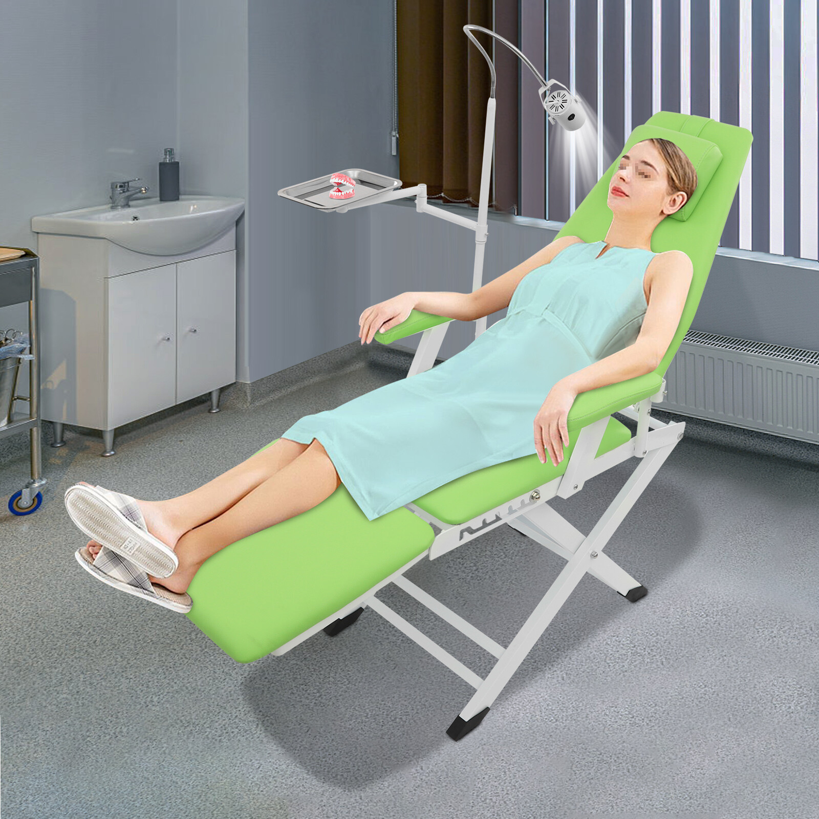 Portable Dental Chair Folding Mobile Chair Exam Chair Tilt with LED Light & Tray