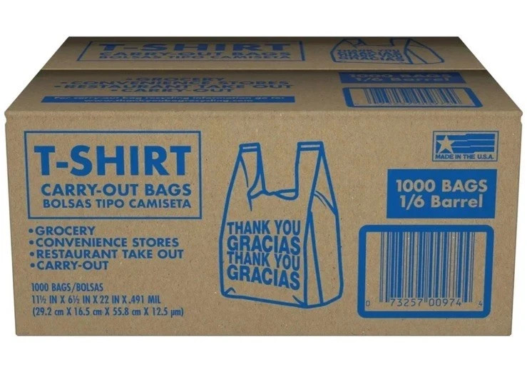 New T-Shirt Carry-Out Bags – 11.5″ x 6.5″ x 22″ (1,000 ct.) (FREE SHIPPING)