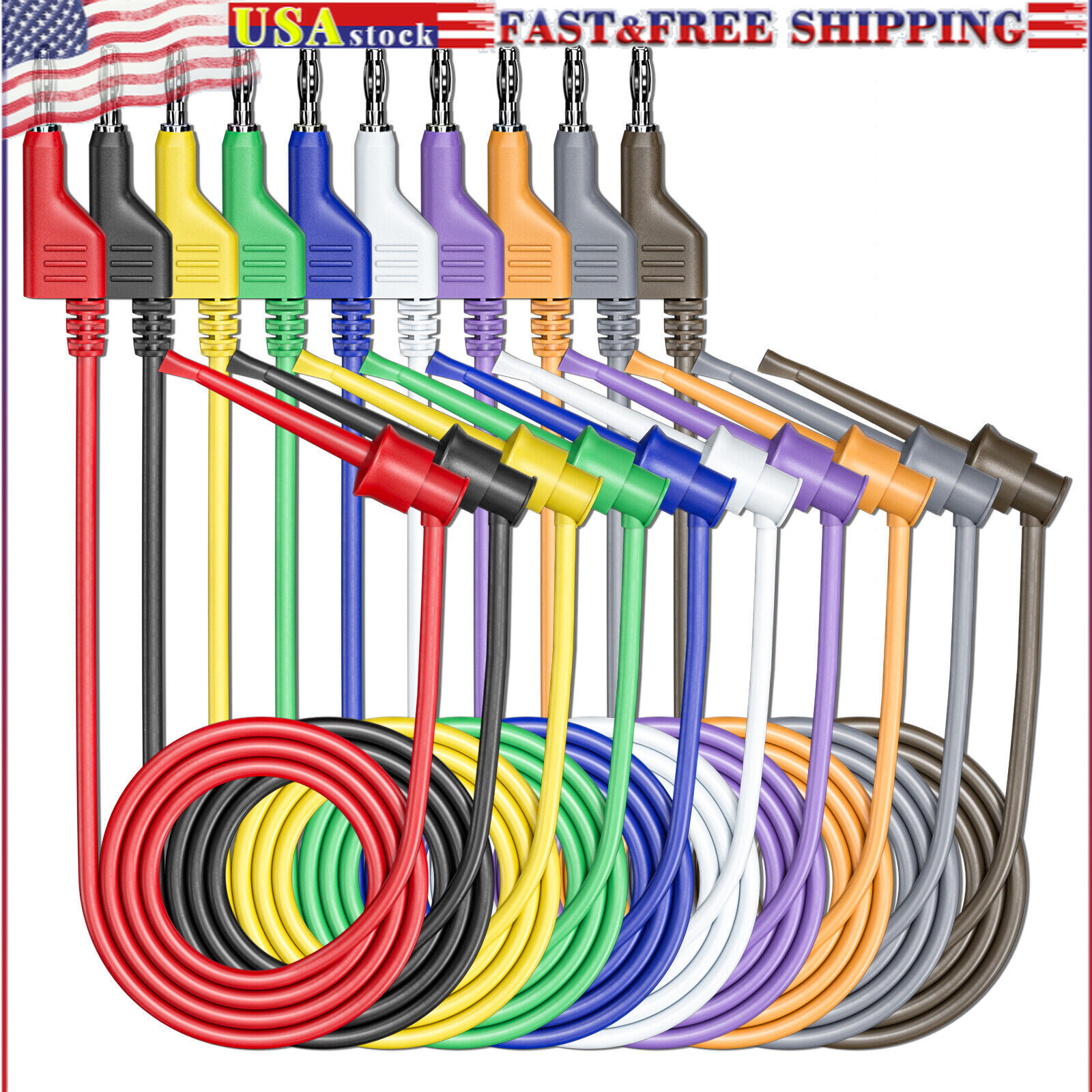Banana to Hook Test Leads 10PCS 4mm Stackable Banana Plug to Test Hook Clip