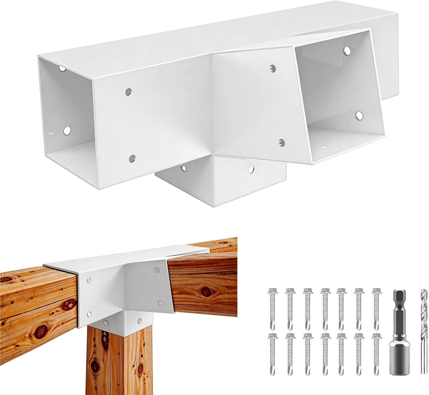 15° 4-Way Pegola Bracket Kits,Diy Slant Roof Post Bracketsfor 4″X4″ (Actual:3.5″