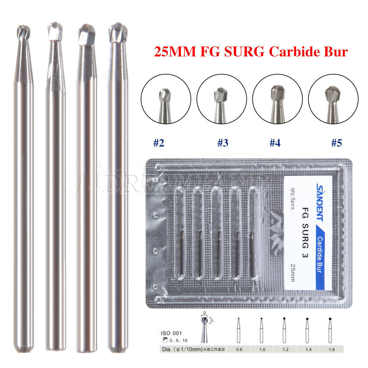 Dental Surgical Round Burs FG 2 3 4 5 Carbide Length Bits Long Shank