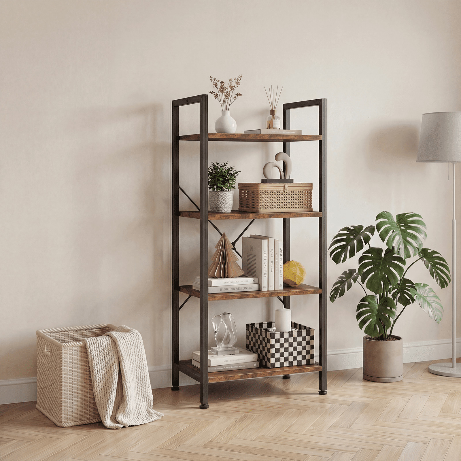 EDX Bookcase, 4 Tier Book Shelf, Storage Shelf, Classic Modern Bookcase for CDs