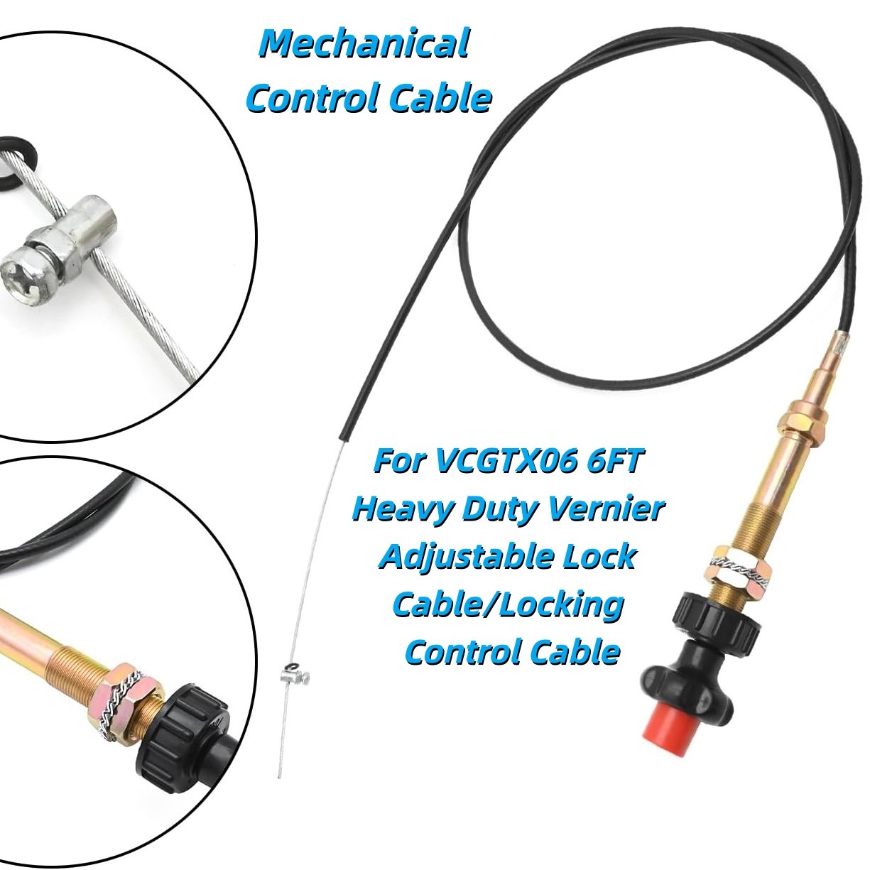 Heavy Duty Vernier Locking Throttle Cable 6FT Red Locking Adjustable For VCGTX06