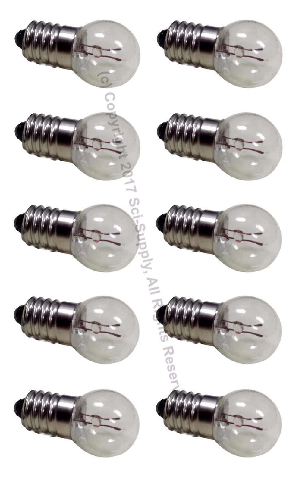 Pack of 10 E10 Miniature Screw Base Light Bulbs, 6.3V 0.5A Sci-Supply Genuine