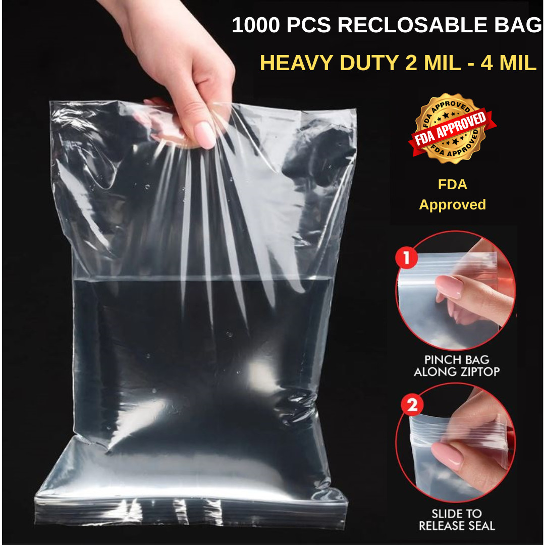 1000 PCS HEAVY DUTY 12″ x 12″ Clear Zipper Seal Bags Reclosable Plastic Bag