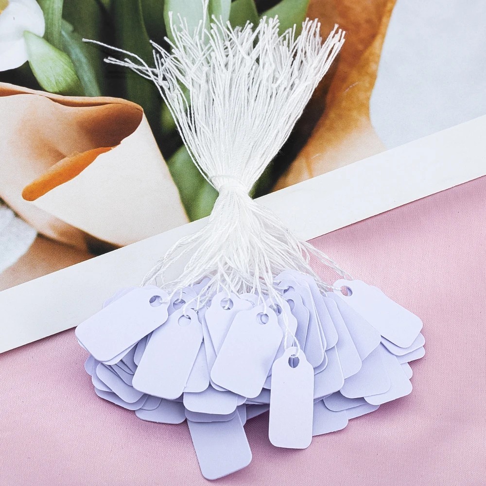 100 Pcs Blank White Merchandise Price Tags w/ String Jewelry Retail Strung