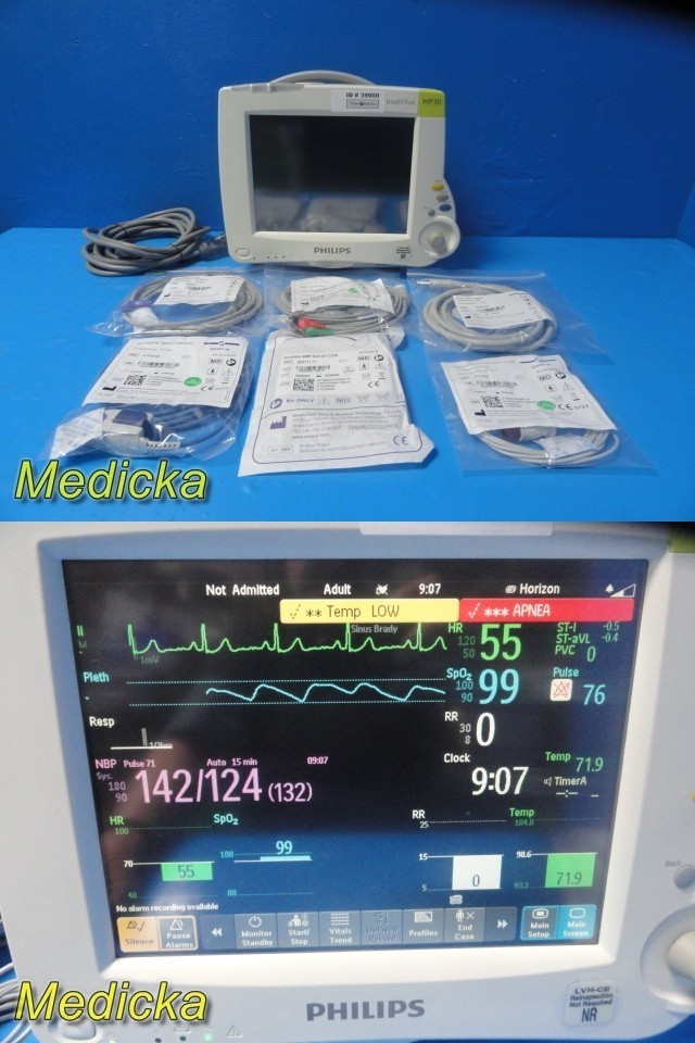 Philips Intellivue MP30 (M8002A) Patient Monitor W/ M3001A Module & Leads ~39900