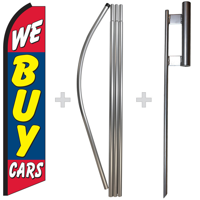 We Buy Cars 15′ Tall Swooper Flag & Pole Kit Feather Super Bow Banner