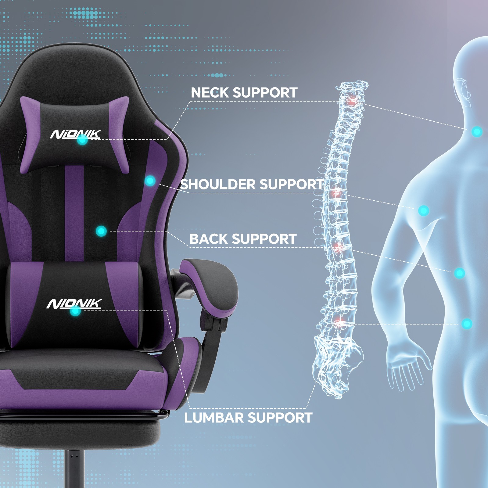 Computer Chair with Footrest and Lumbar Support Height Adjustable Gaming Chair