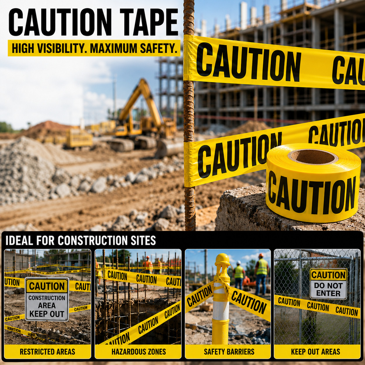 ATERET Premium Yellow Caution Tape I 3 inch x 1000 feet I Harzard Tape w/Bright