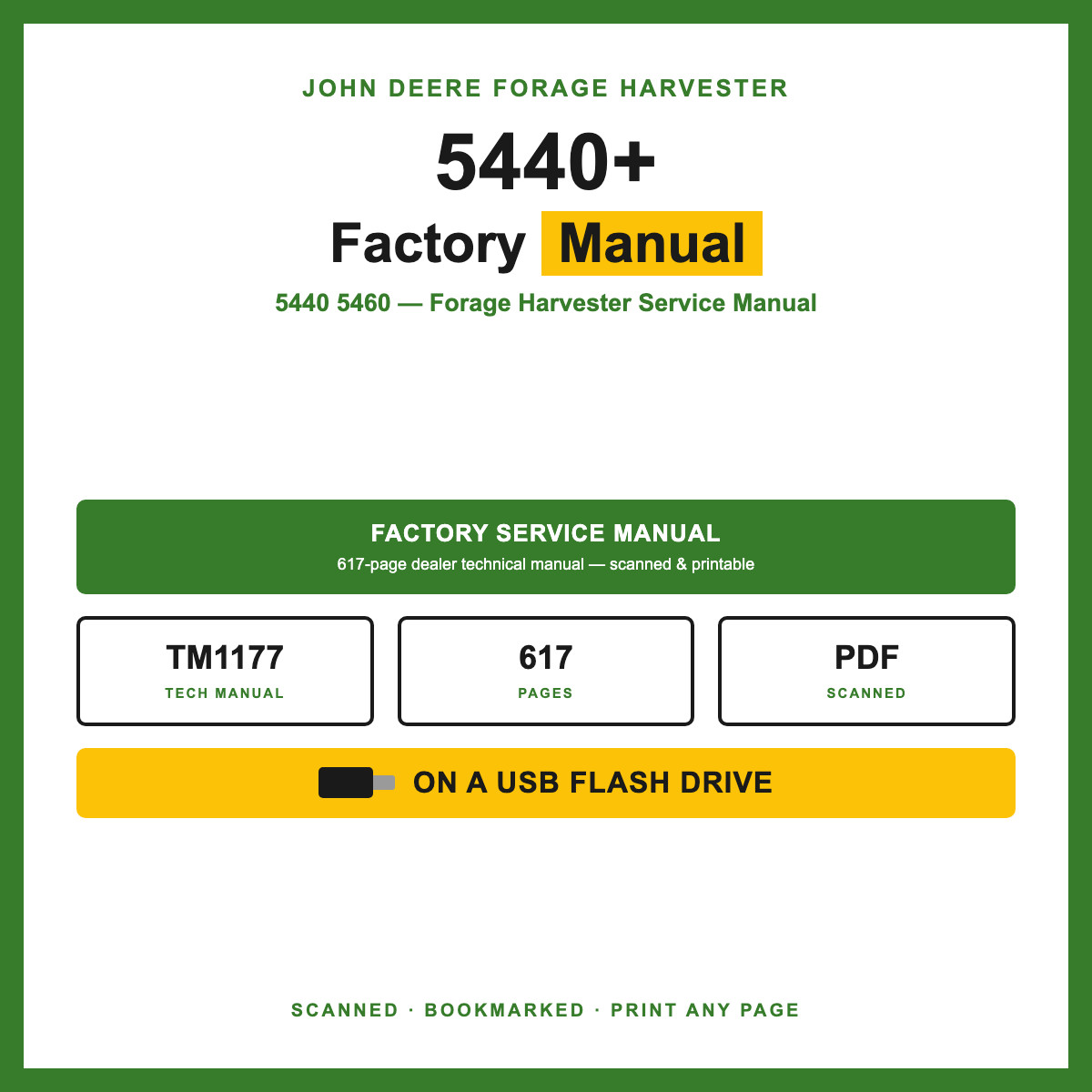 John Deere 5440 5460 Forage Harvester Service Manual TM1177 USB