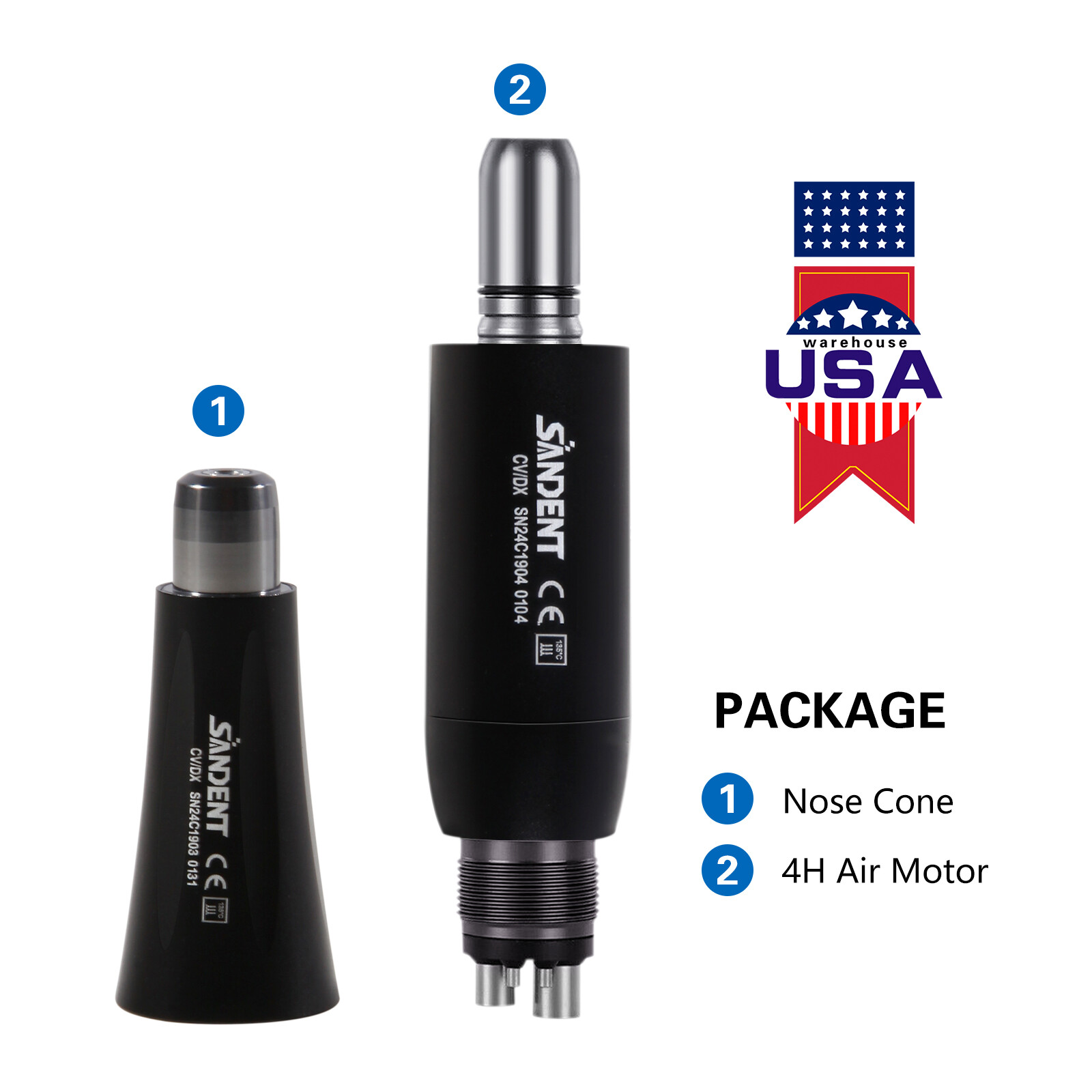 SANDENT 4:1 Reduction Hygiene Prophy Handpiece Air Motor 4Holes & Nose Cone