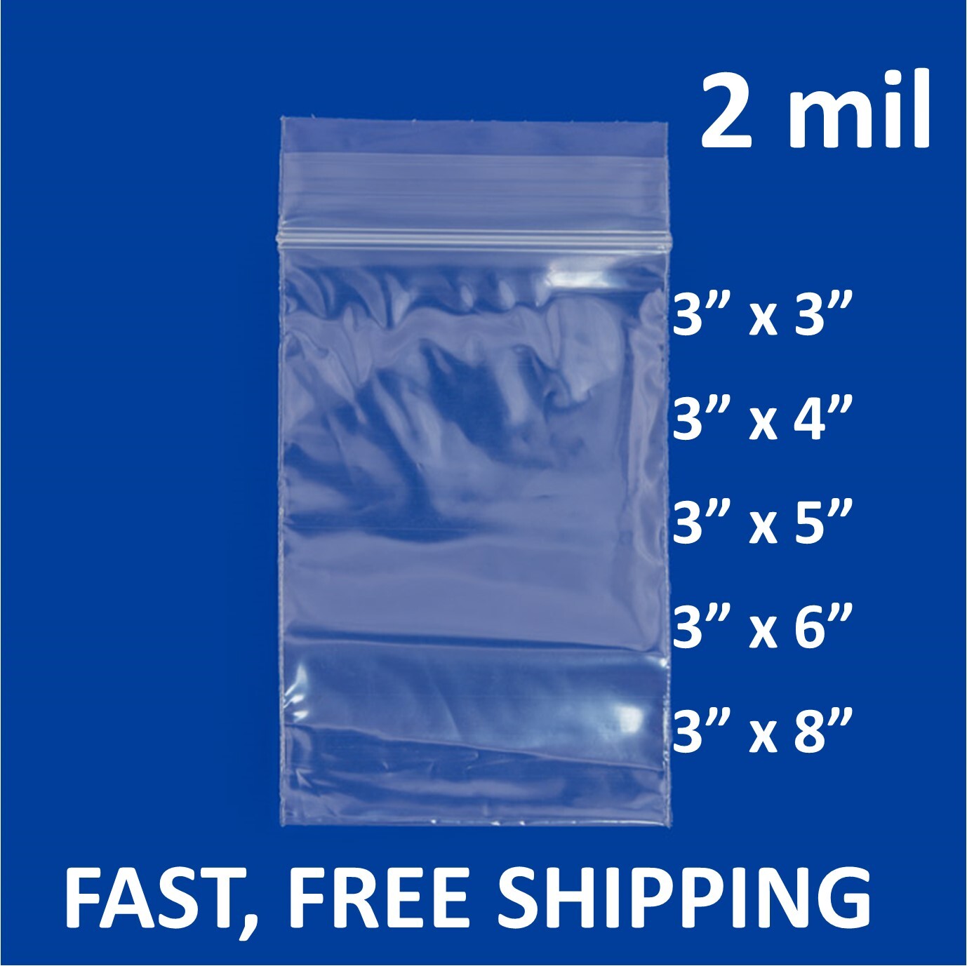 3″x 3″,4,5,6,8 Clear 2 Mil Plastic Zip Seal Bag Reclosable Top Lock Baggies 2Mil