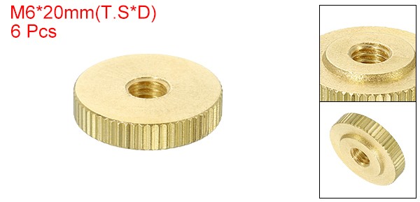 6Pcs Knurled Thumb Nuts M6 Brass Nut Flat Head Through Hole for 3D Printer Part