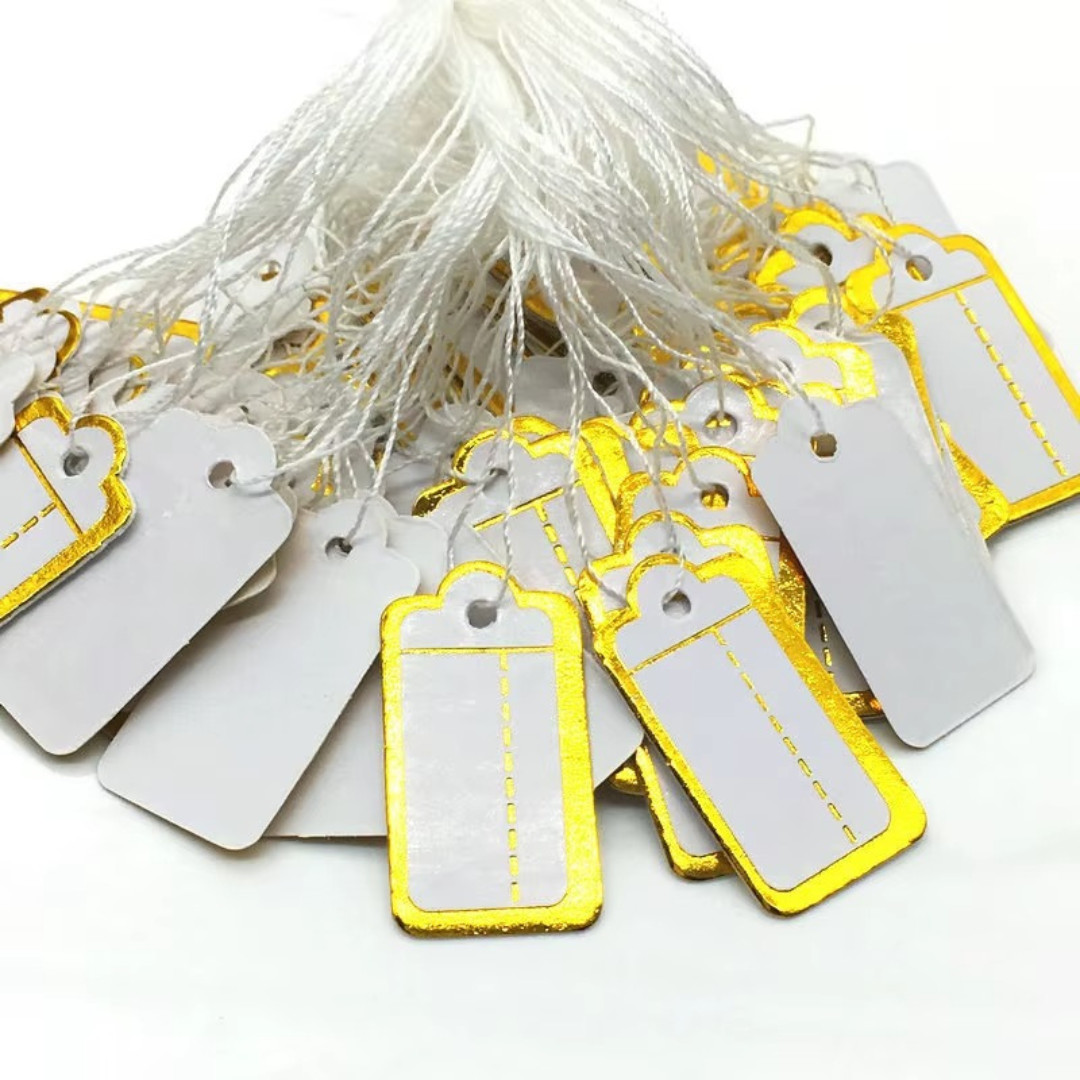 Garage Sale Price Tags Size #5 Blank White Merchandise Hang String Strung New