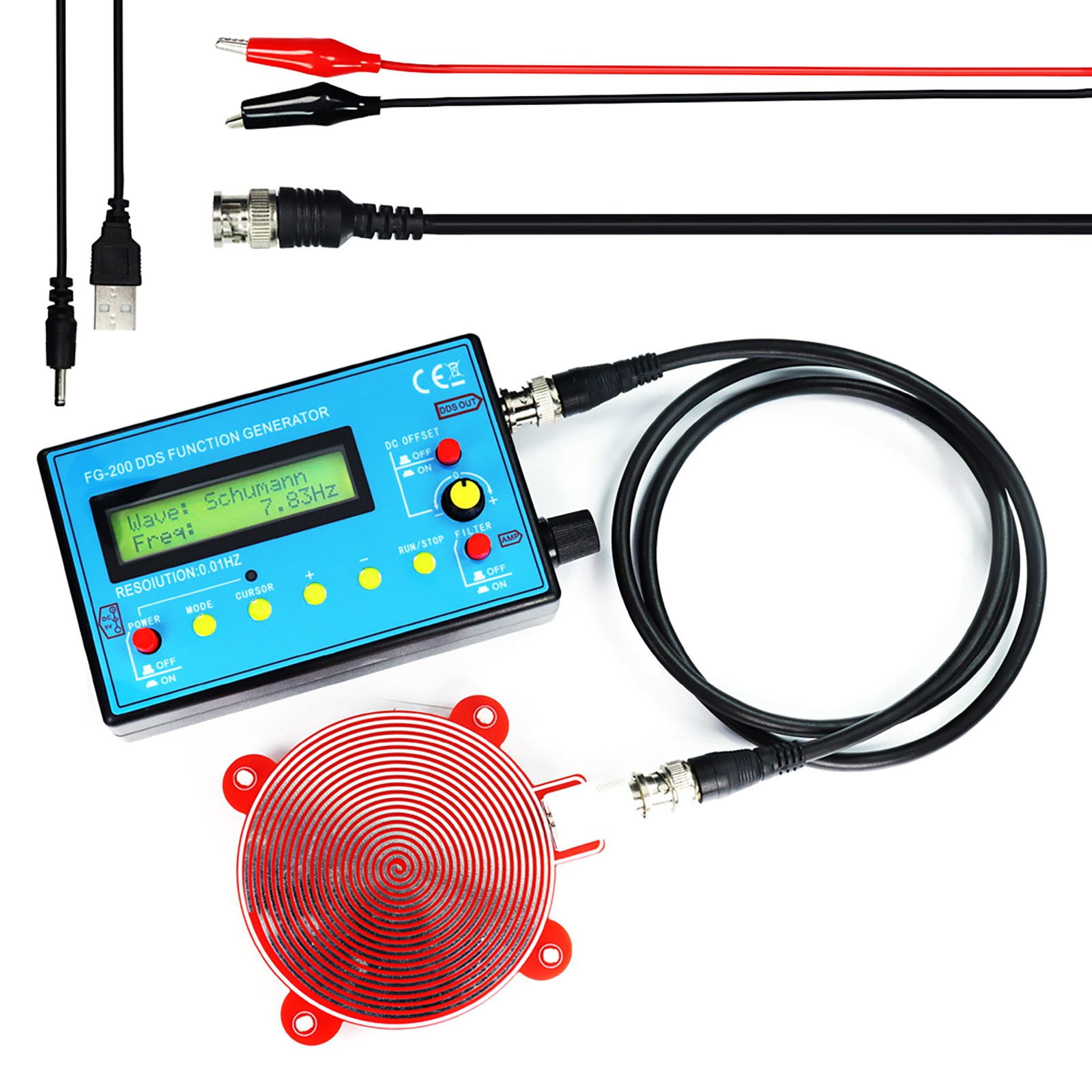 0.01Hz-500kHz DDS Signal Generator Kit with BNC Clip Lead and USB Power Cable