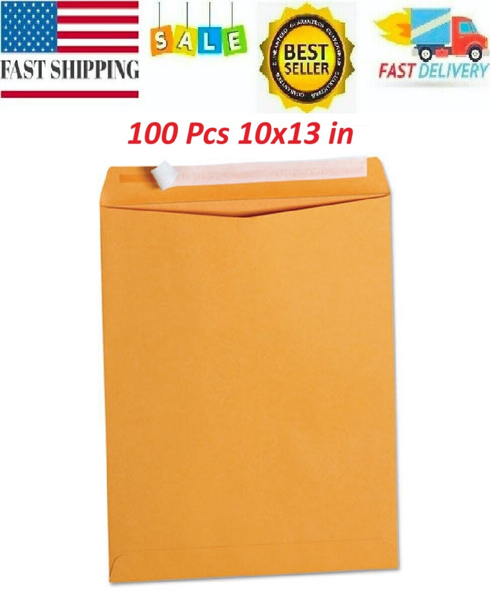 100Pcs ENVELOPES Self-Adhesive Closure 10×13 28lb Kraft Mailing Business Manila