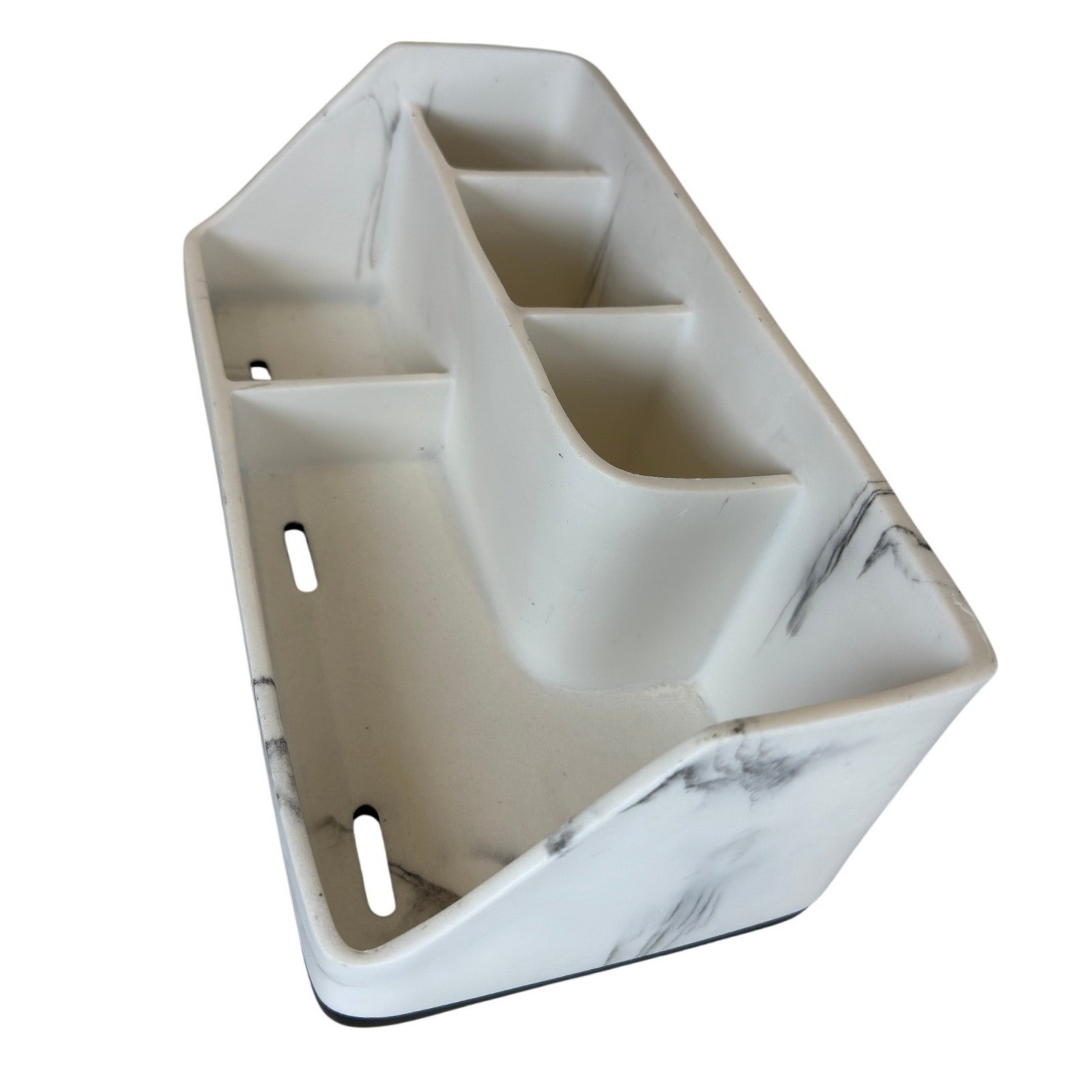 Modern Marble Pattern Desk Organizer White Grey 5 Compartment Stationery Caddy