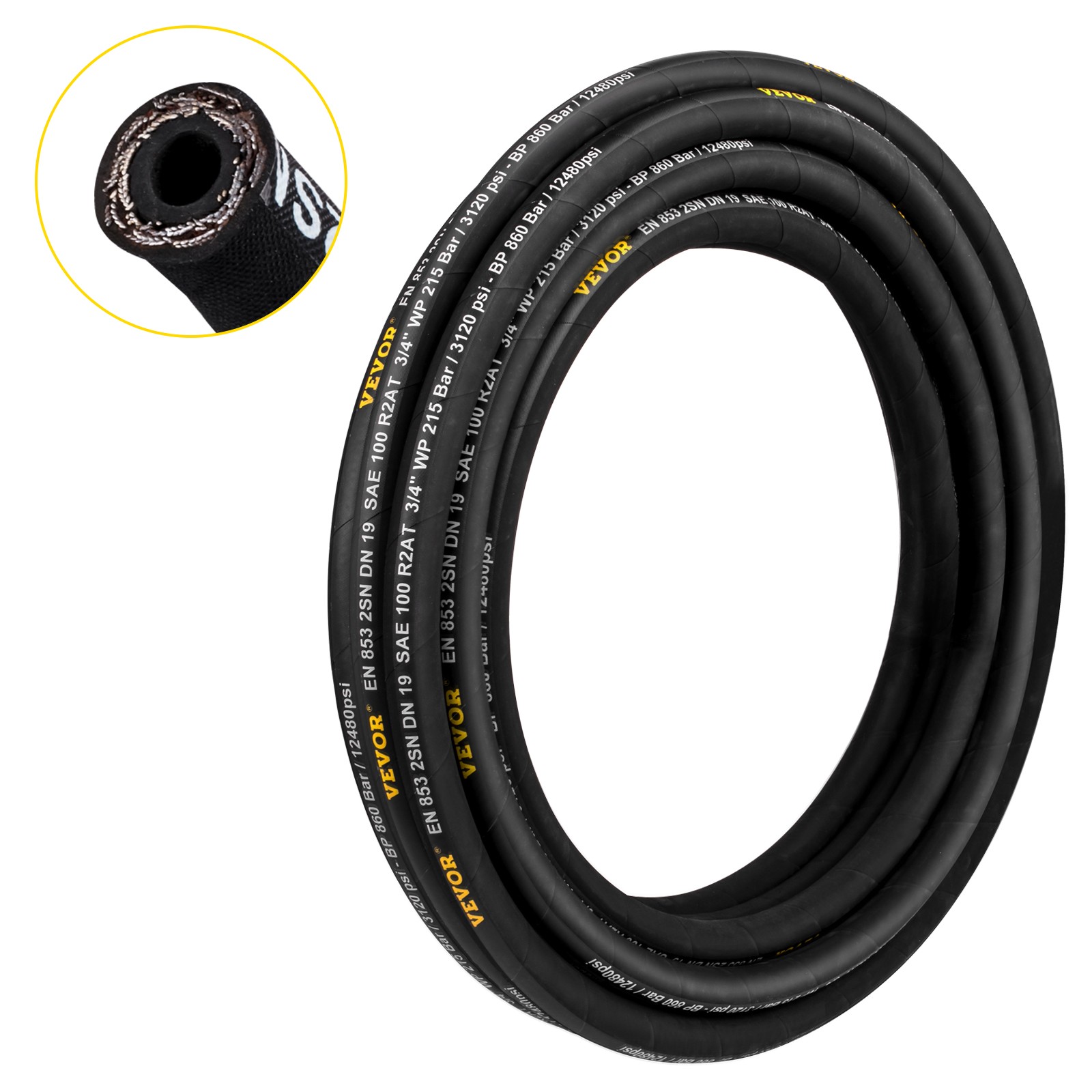 VEVOR Hydraulic Hose, Coiled Hydraulic Hose 100 ft, Bulk Hydraulic Hose 5000 PSI