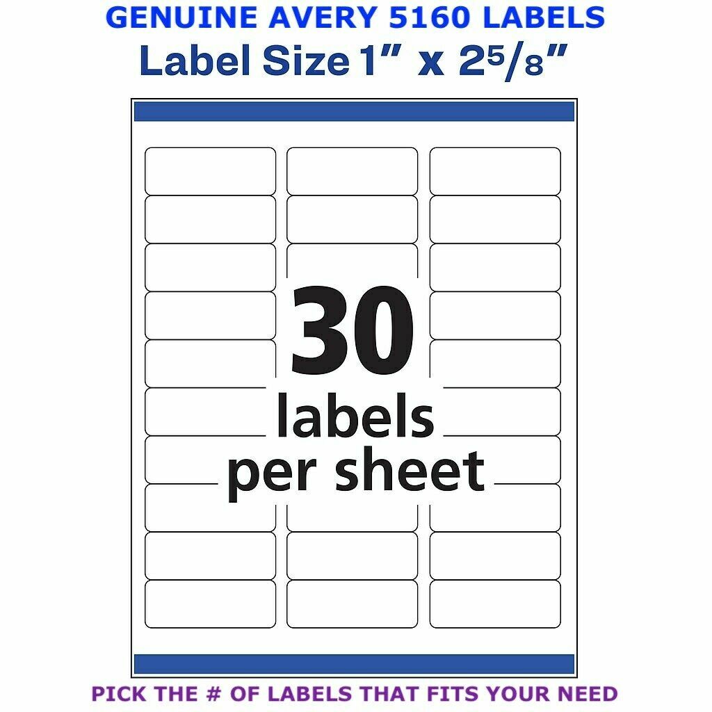 Avery Easy Peel Laser Address Labels 1″ x 2 5/8″ (5160) PICK YOUR OWN # OF LABEL