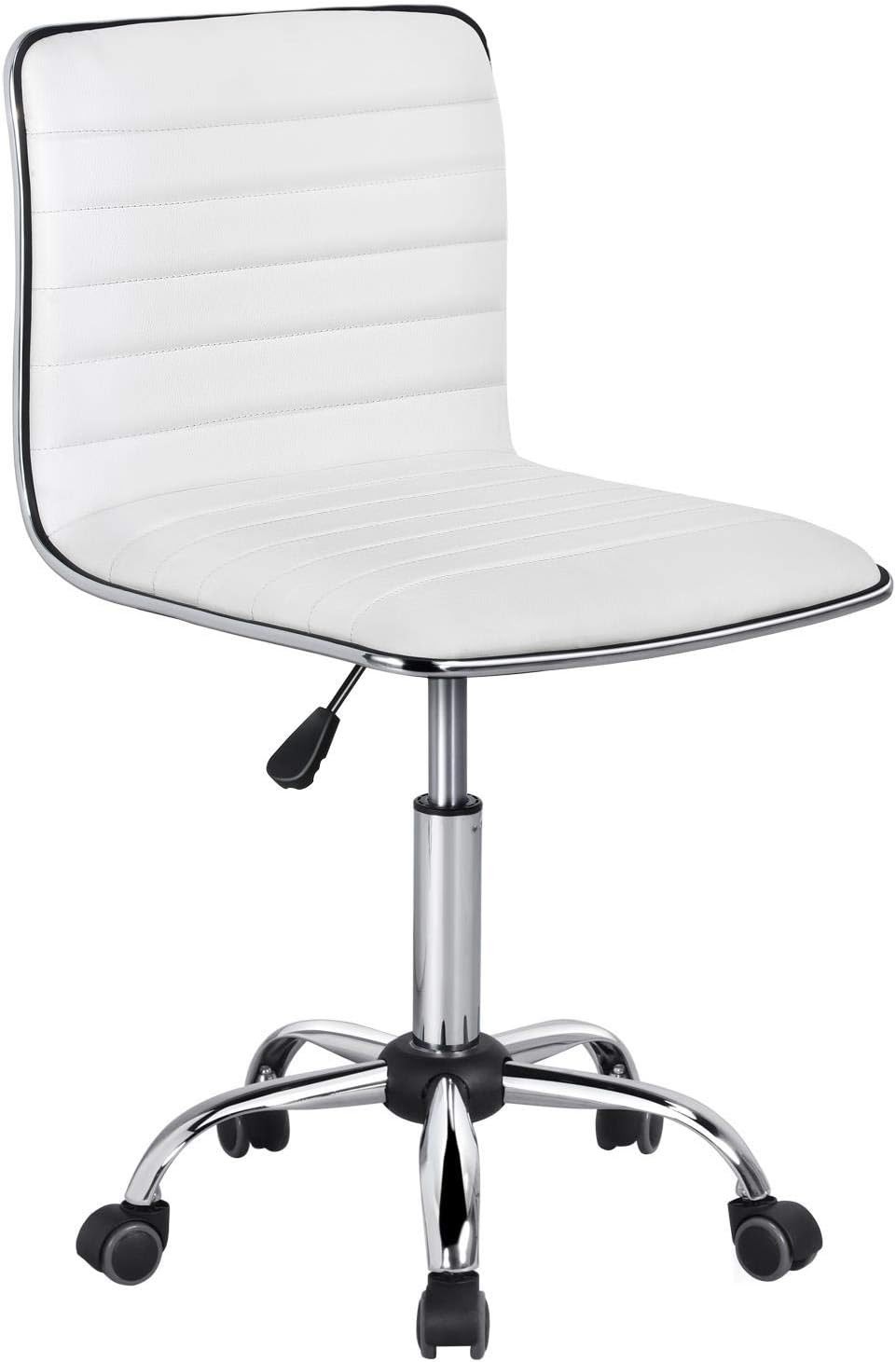 PU Leather Ribbed Armless Task Office Chair Adjustable Low Back Executive Chair