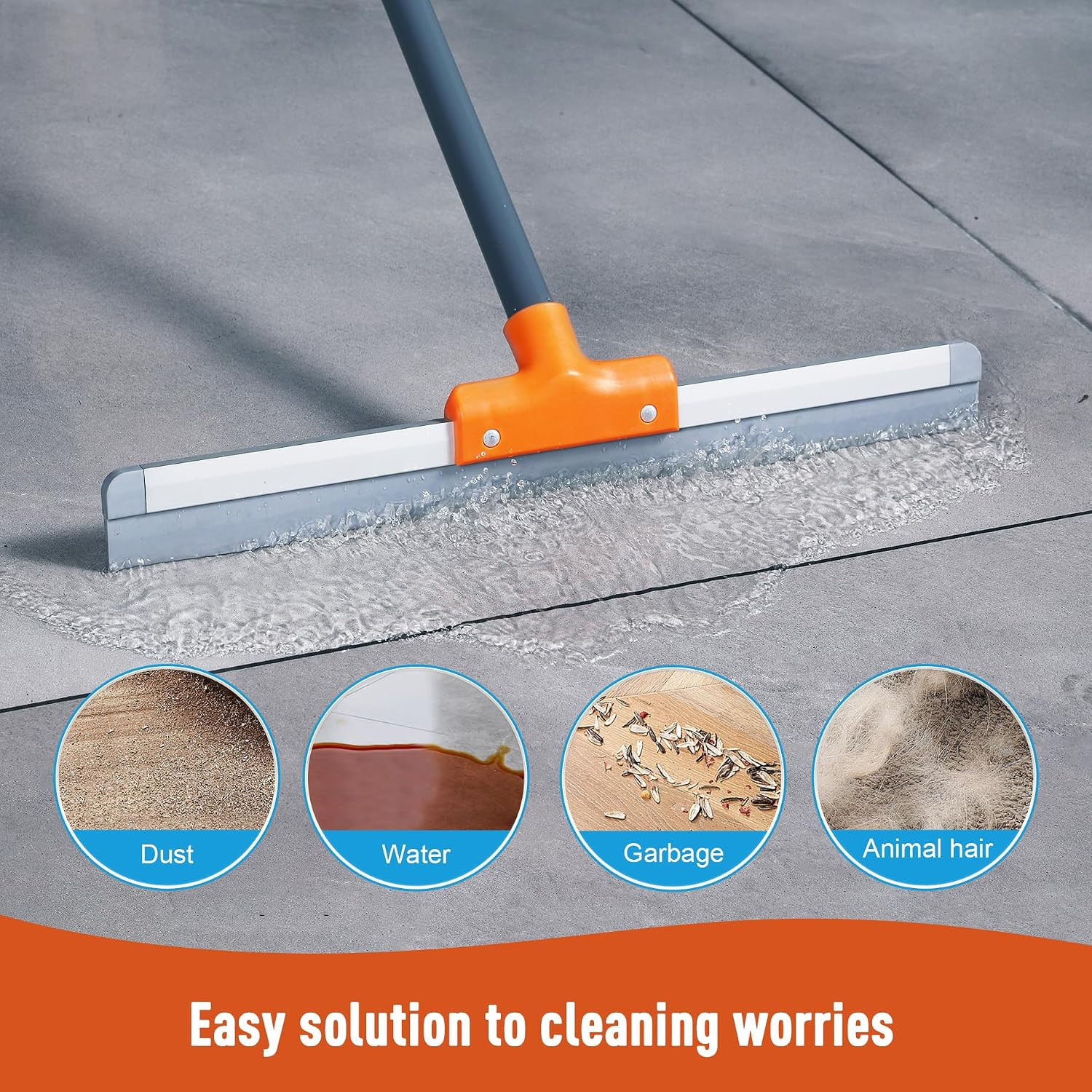 Rubber Floor Squeegee with Extendable Long Handle | Concrete Floor, Tile Floor,