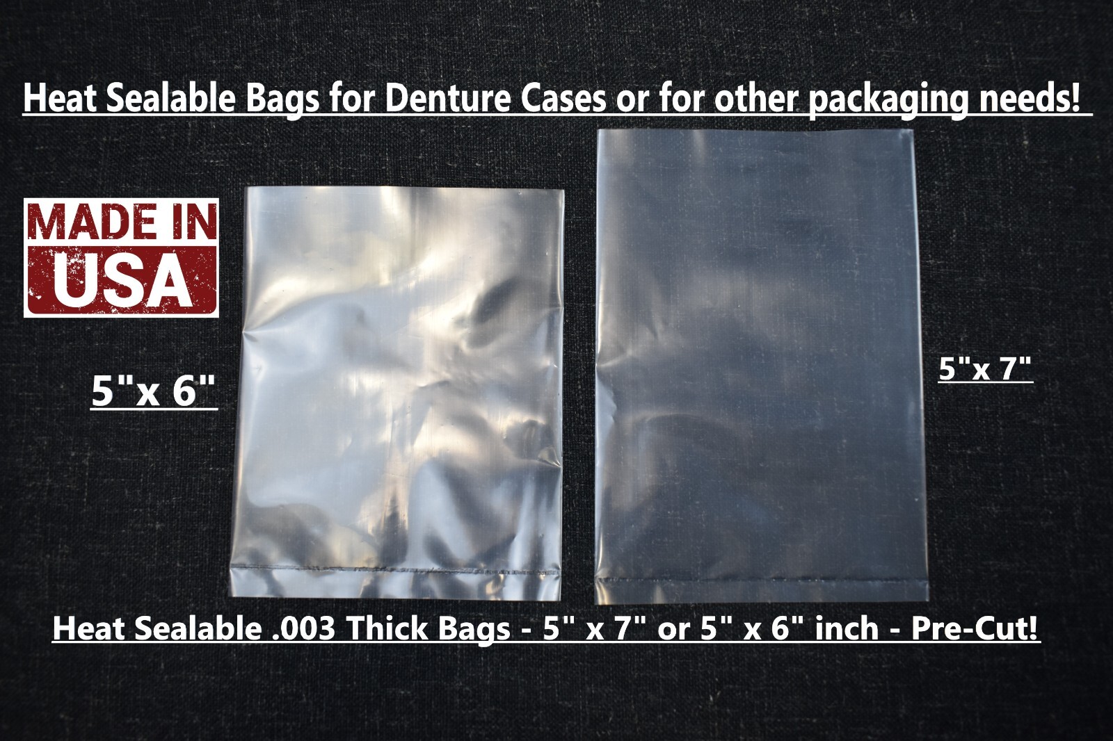 Heat Sealable Dental Denture Bags 5″ x 6″ or 5″ x 7″ – Pick a size!- .003 Thick