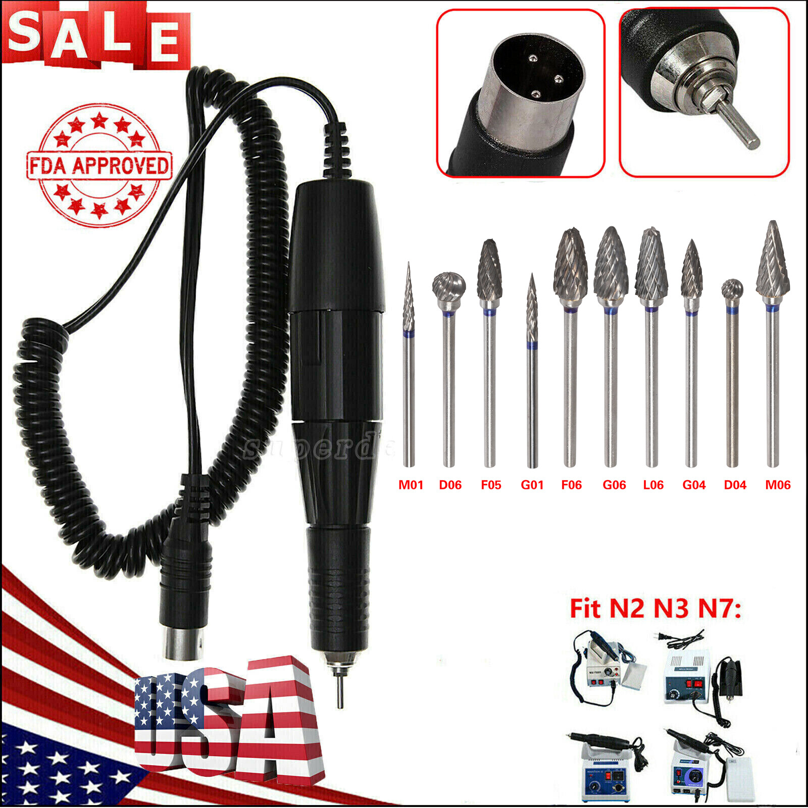 Dental Lab Electric Micromotor Polishing Handpiece Fit Marathon 35,000 rpm US