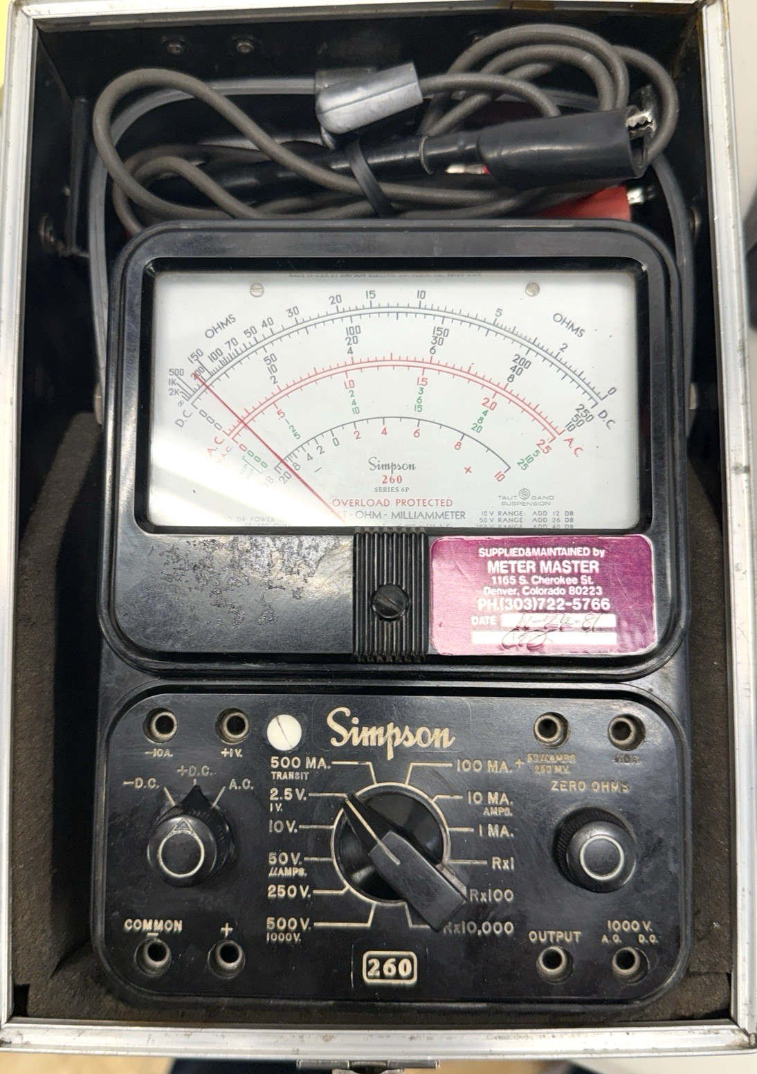 VINTAGE SIMPSON 260 6P MULTIMETER WITH CASE PROBES & MANUAL