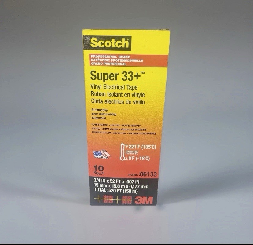 10 Rolls I Scotch 3M Super 33+ Vinyl Electrical Tape 06133 I 52FT I BLACK