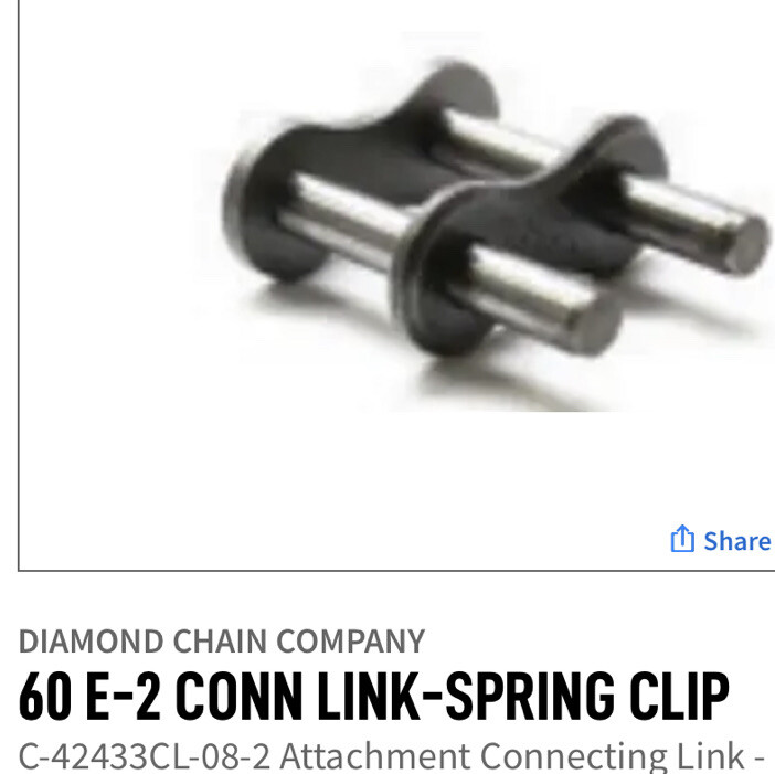 2 pack-Diamond Chain Co. 60 E-2 CONN LINK-SPRING CLIP C-42433CL-08-2